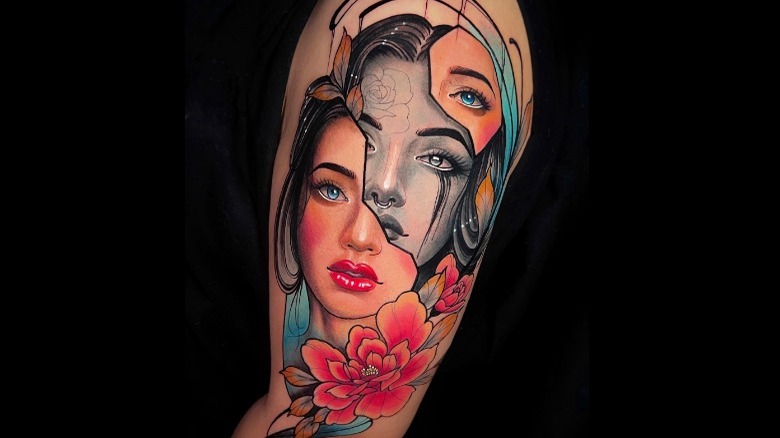Colorful tattoo with faces