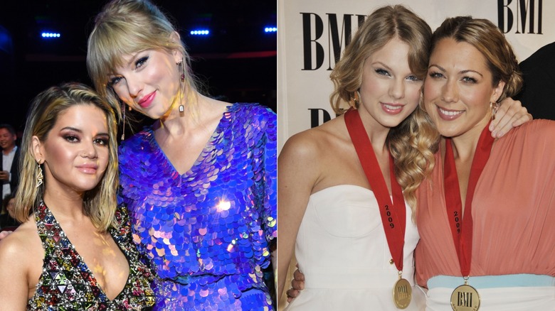 Left: Maren Morris and Taylor Swift, Right: Taylor Swift and Colbie Caillat