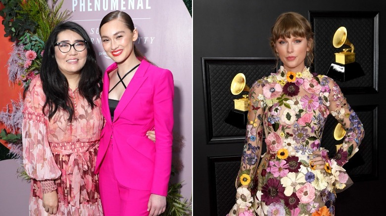 Jenny Han and Lola Tung smiling, Taylor Swift on the red carpet