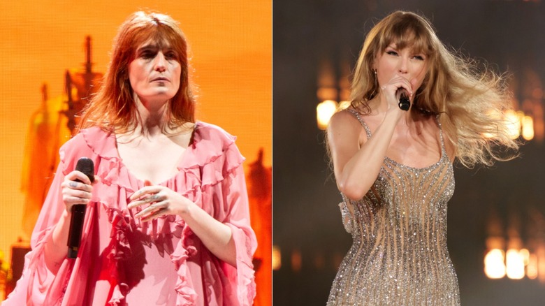 Florence Welch & Taylor Swift holding microphones