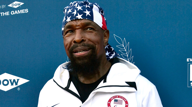 Mr. T wears an American flag bandana in 2018