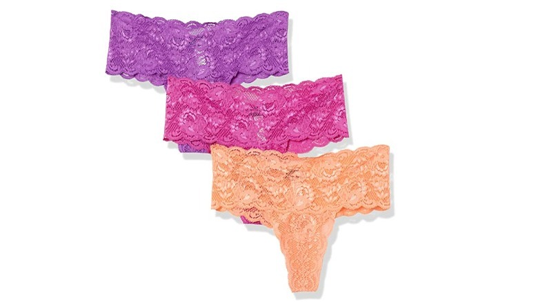 Three pairs of coloful lace thongs