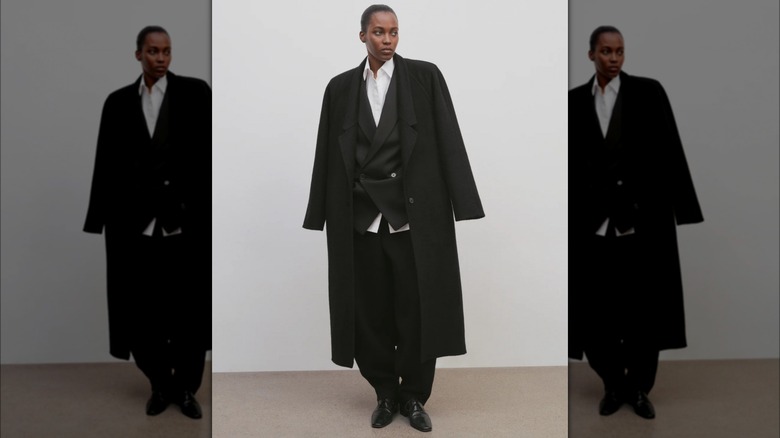 Model wearing The Row's Arpa Coat