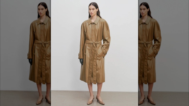 Model wearing The Row's Devitt Coat 