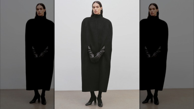 Model wearing The Row's Mildina Coat