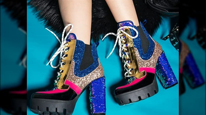 Colorful sparkly platform boots