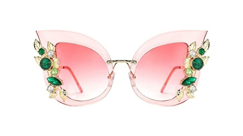 Pink oversized cat eye sunglasses with rhinestones