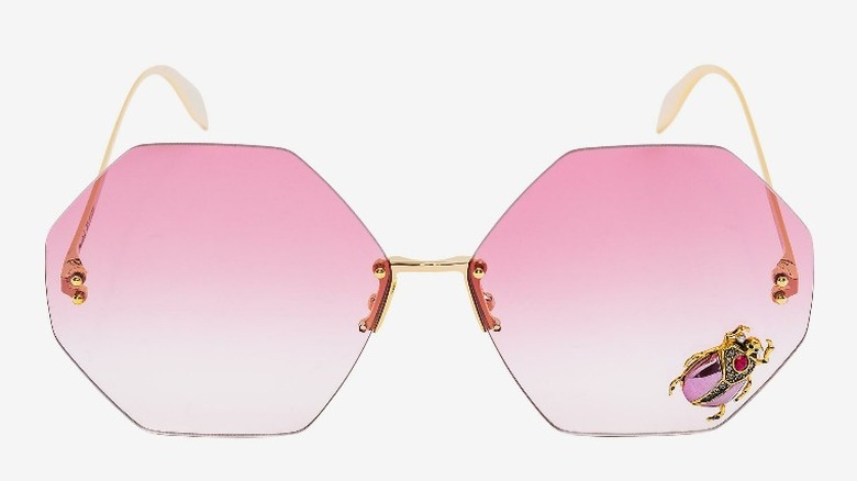 Pink sunglasses with rhinestone beetle