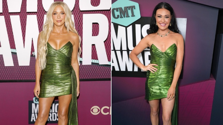 Megan Moroney and Kylie Morgan wearing same green dress