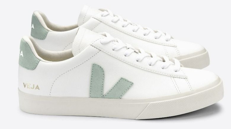 Veja brand white sneakers with green accents