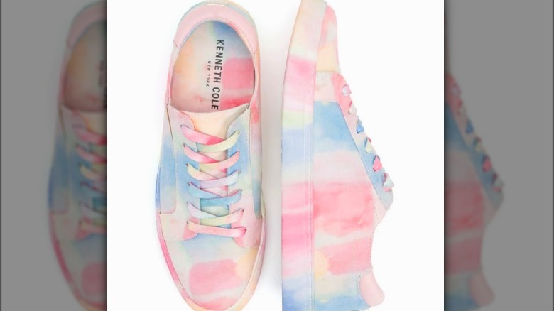 Brightly colored blue and pink sneakers