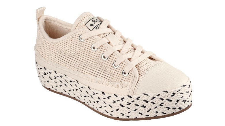 Cream colored woven sneakers with espadrille accents