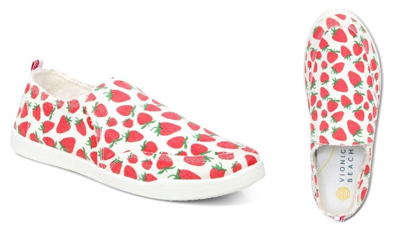 White sneakers printed with red strawberries