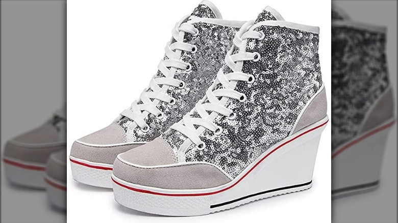 High-top wedge style sneakers with sequins