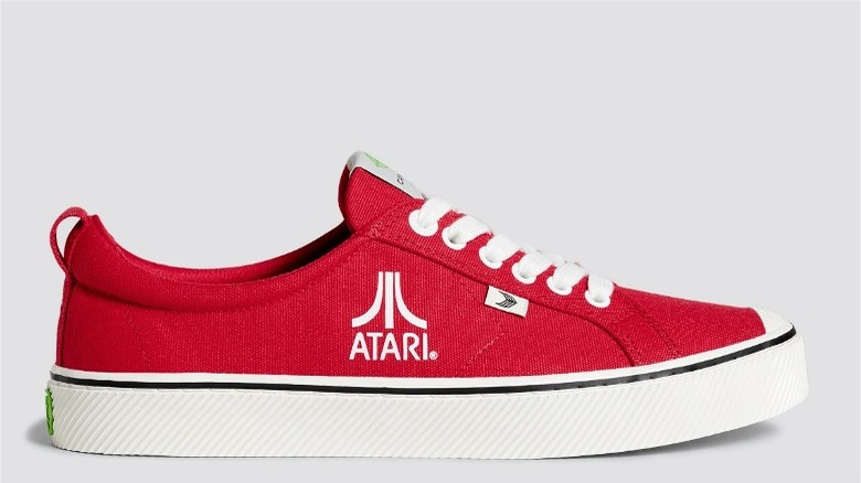 Red sneaker with Atari logo