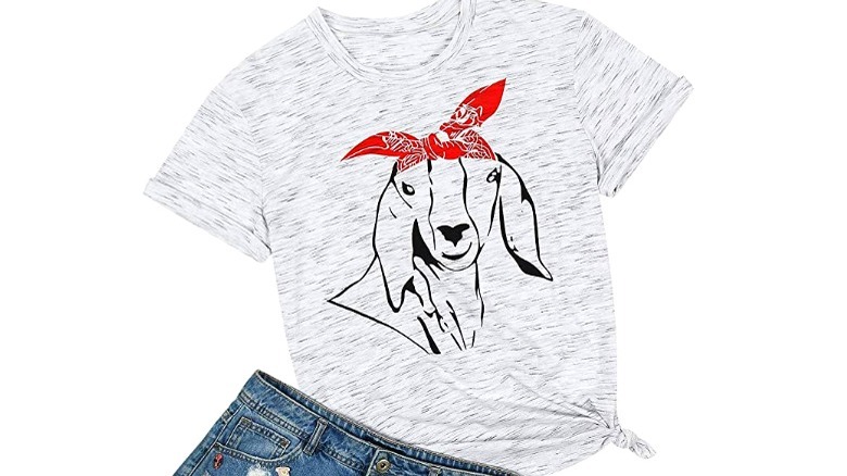 Gray t-shirt with a red bandana wearing goat