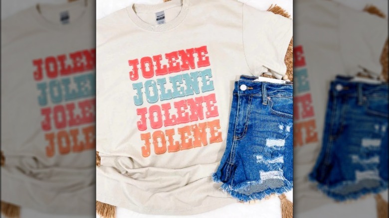 Jolene themed t-shirt with bright colors