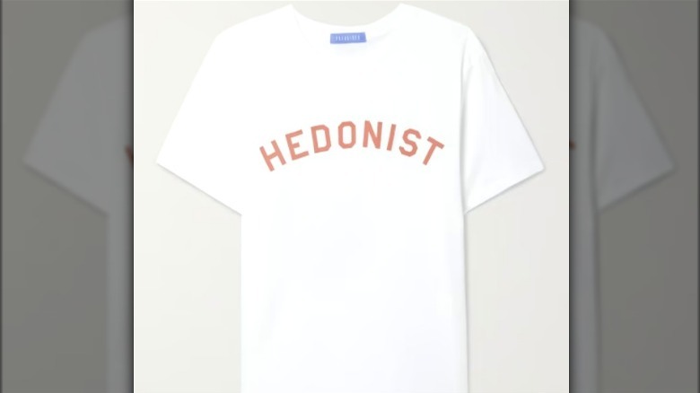 White t-shirt with hedonist theme