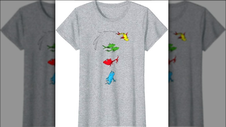 Gray Dr. Suess t-shirt with colorful fish