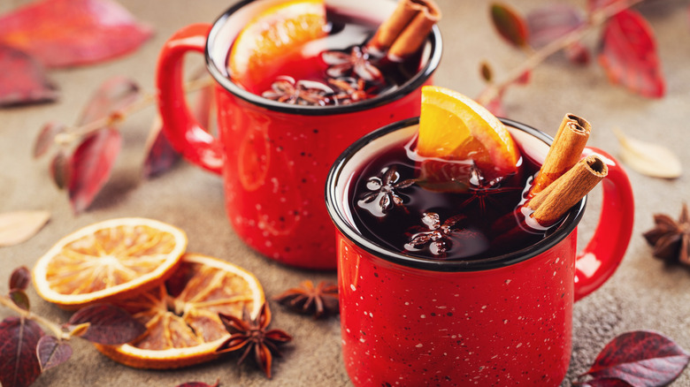 Red mugs with mulled wine