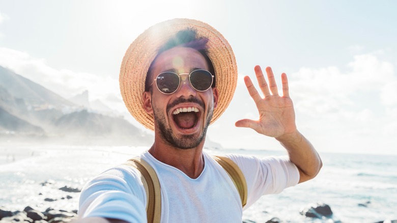 Man taking selfie in nature