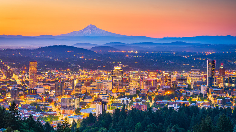 Portland city view at dusk