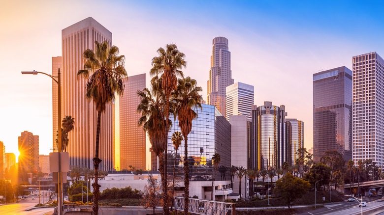 Los Angeles skyline at sunrise