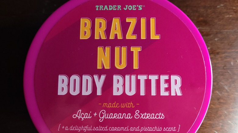 Trader Joe's Brazil Nut Body Butter on a wooden table