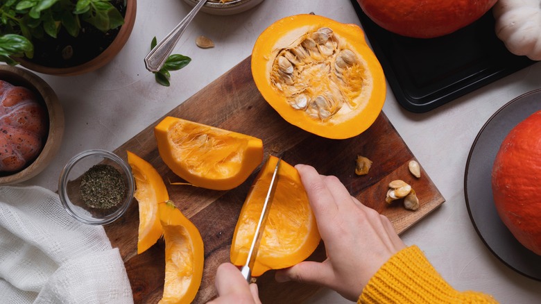 Pumpkin sliced in half