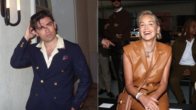 Michael Consuelos posing, Sharon Stone smiling