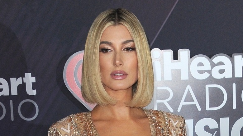 Hailey Bieber with a blunt bob