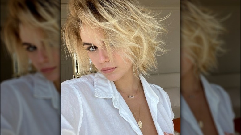 Kaia Gerber sporting messy blonde hair