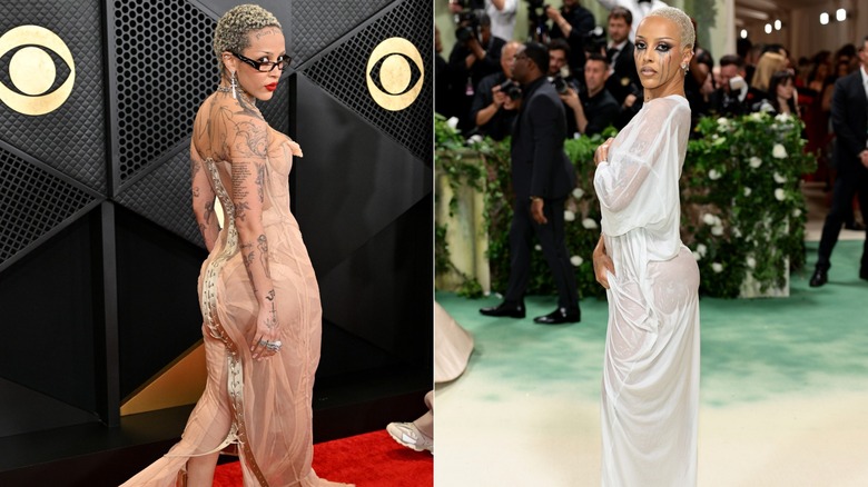 Doja Cat at Grammys; Doja Cat in wet t-shirt dress at Met Gala