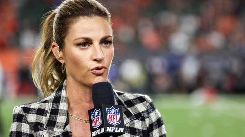 Erin Andrews speaking into microphone