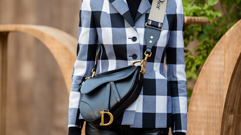 plaid blazer and saddle bag