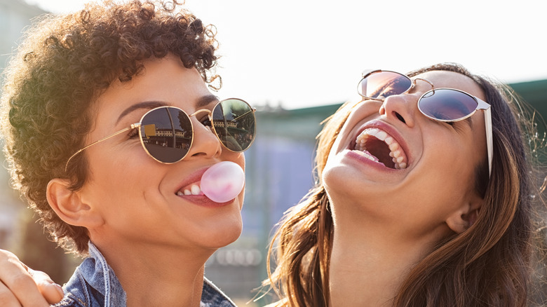 Two women laughing 