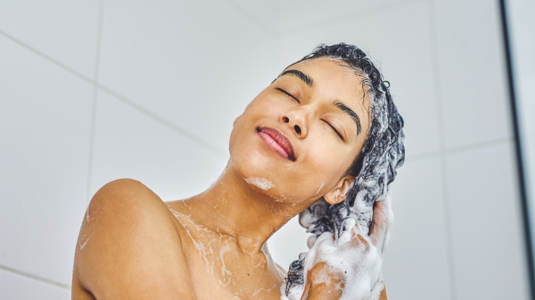 Woman washing hair