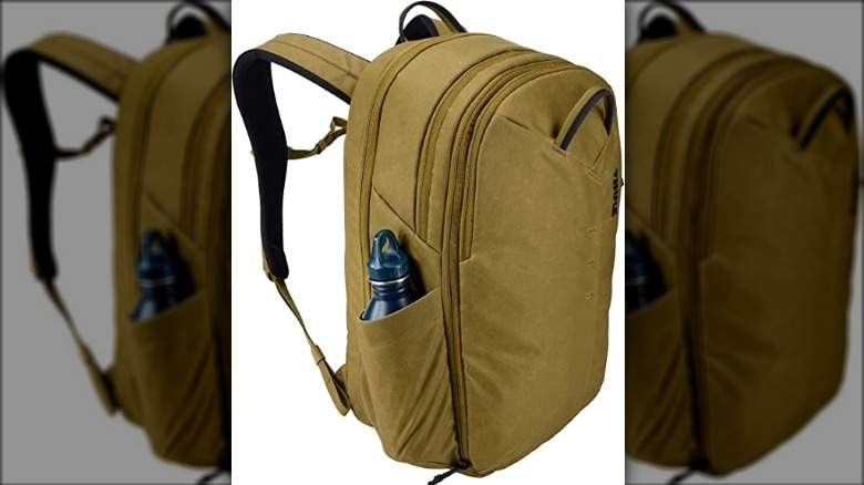 Brown backpack with several pockets