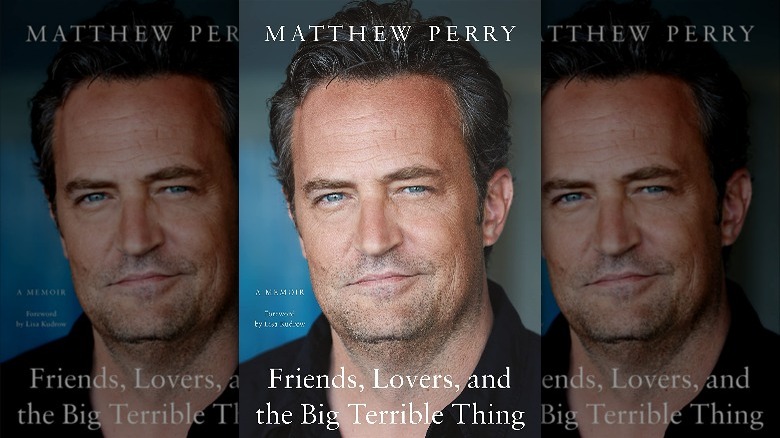 Book cover with blue background and Matthew Perry's photo