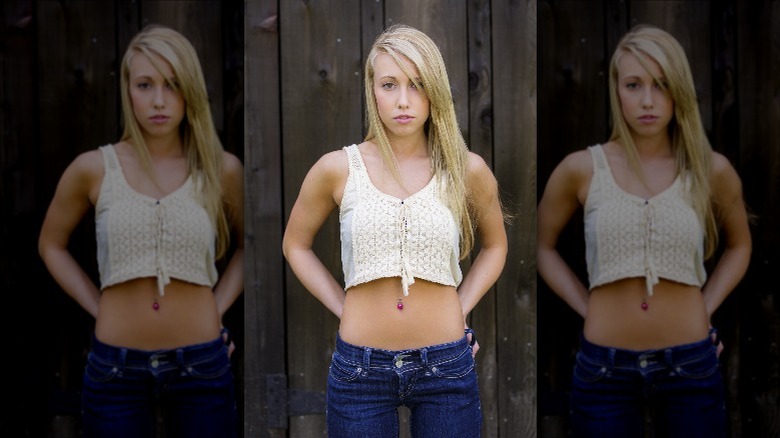 Girl wearing low-rise dark denim