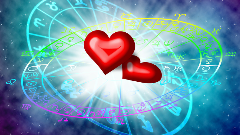 Two hearts in the center of the zodiac wheel 