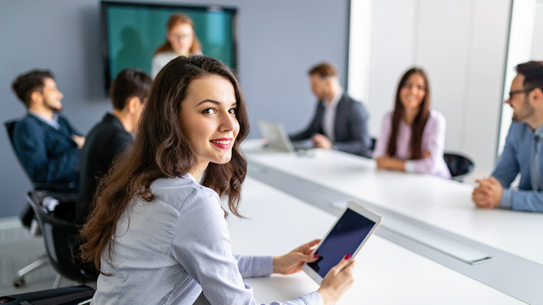 A woman at a business meeting 