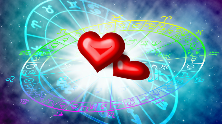 Hearts within the zodiac wheels