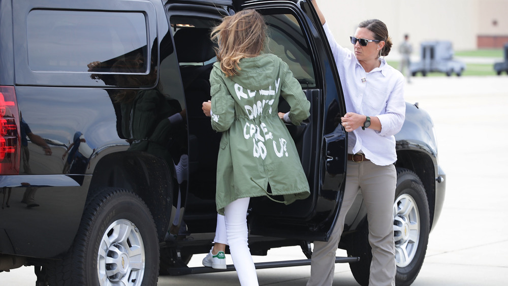 Melania Trump wearing a jacket 