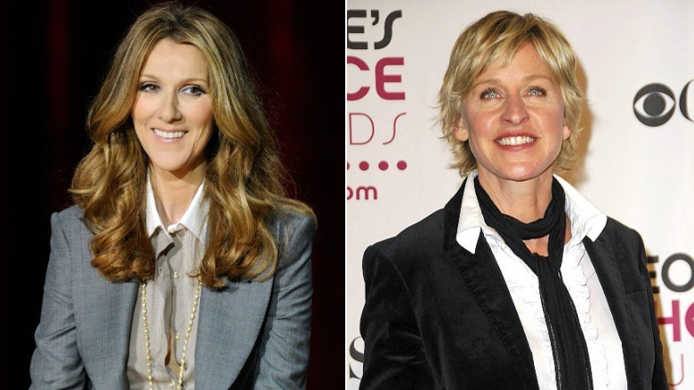 Ellen DeGeneres and Celine Dion, split image