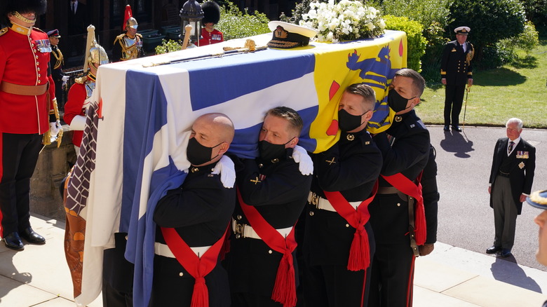 Soldiers carrying Prince Philip's coffin 