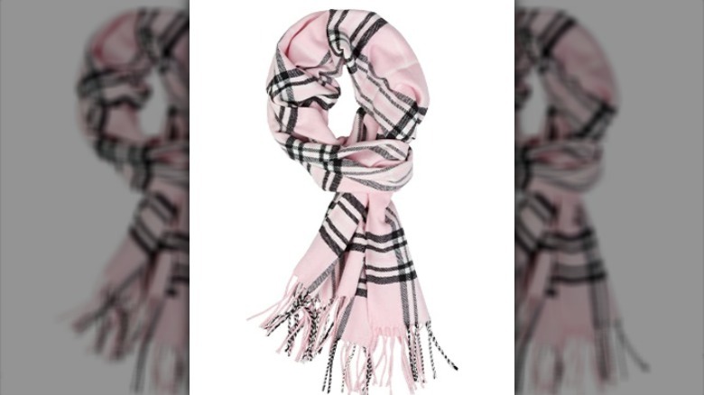 Plum Feathers Pink Plaid Scarf