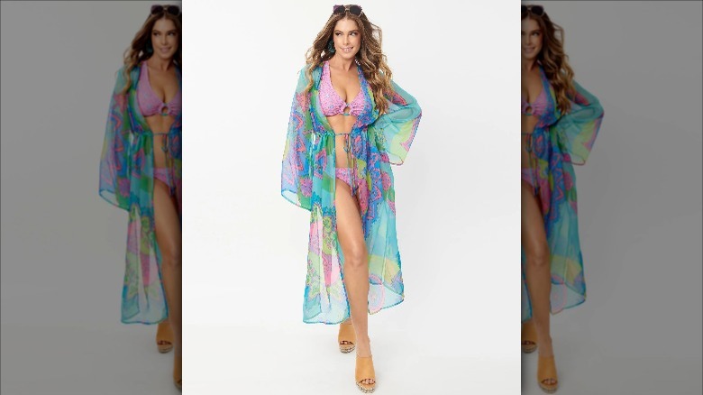 Unique Vintage Swim Cover-up with blue paisley print