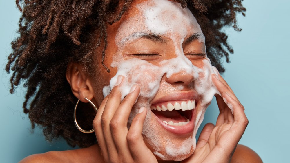 a woman with a DIY face mask 