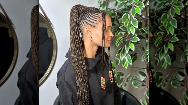 woman with braided ponytail